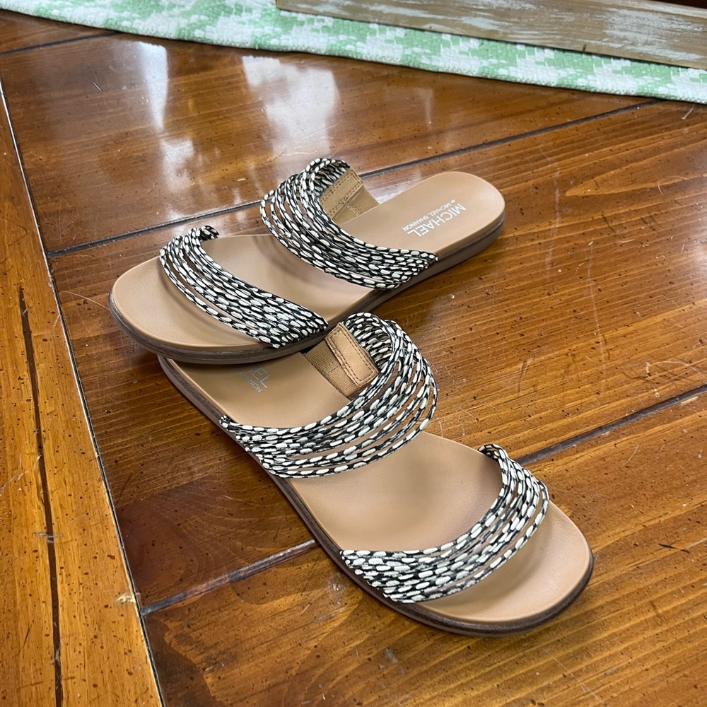 Michael by Michael Shannon Size 10 Woven Slide Sandal Black & White Double Strap